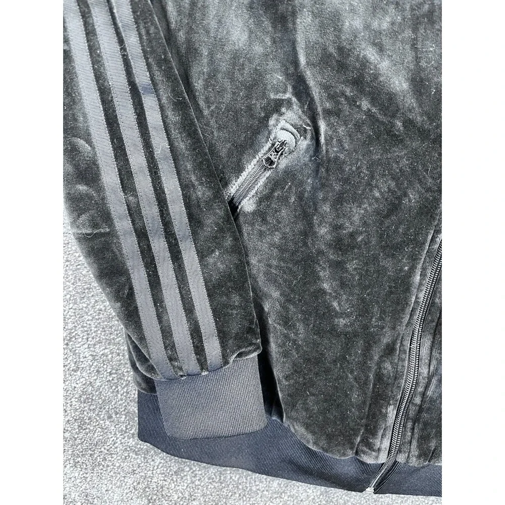 Adidas Jacket Woens S Pharrell Williams Velour Track Front Zip Side Pocket Black